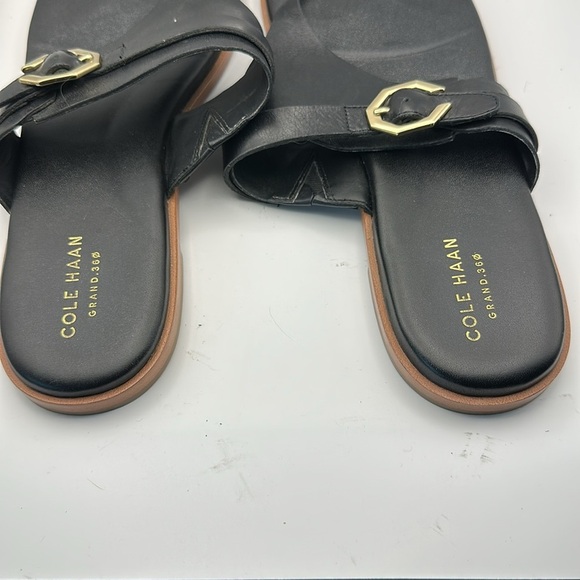 Cole Haan Black Leather Sandals with Gold Buckle - Picture 2 of 4